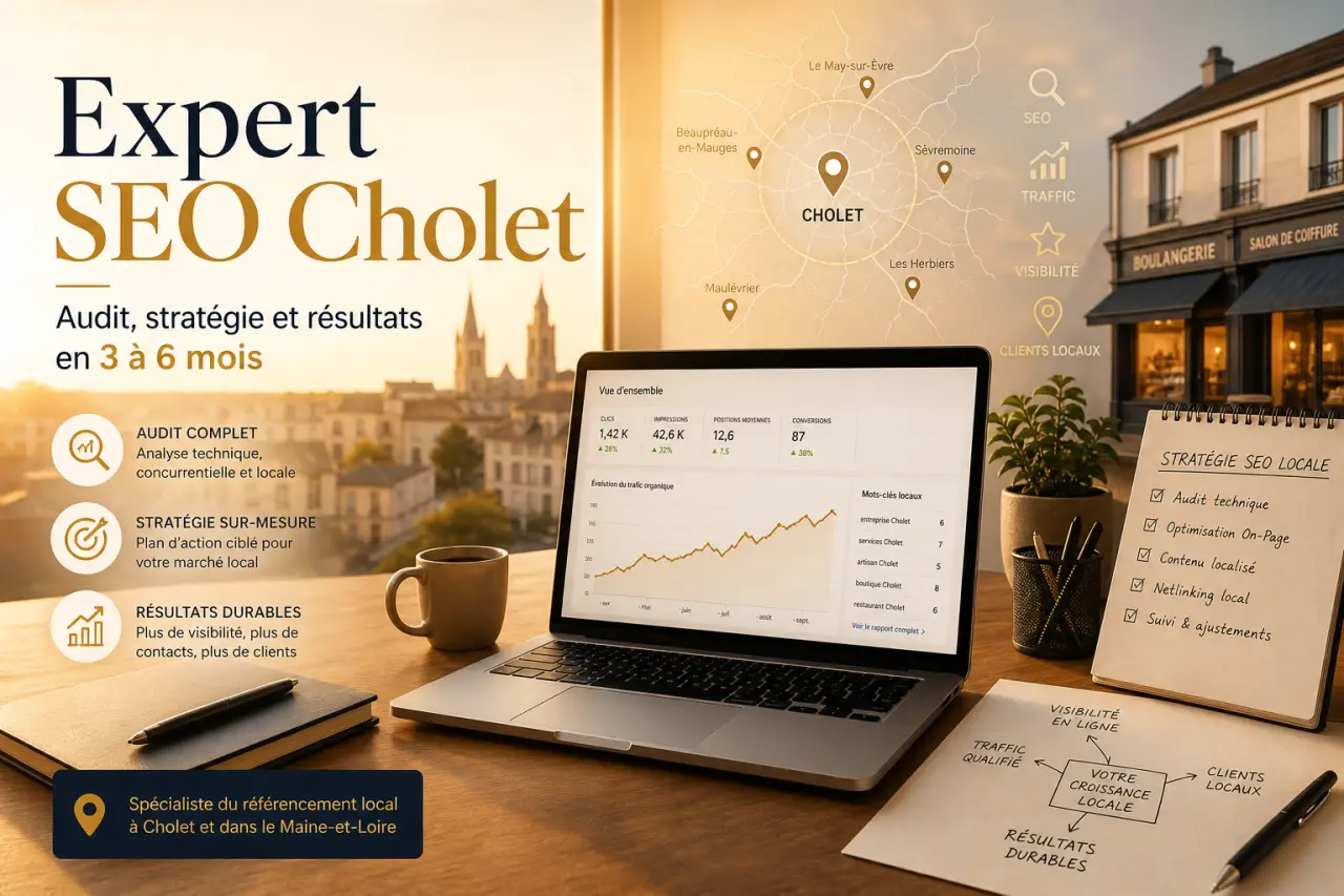 Expert SEO Cholet : audit, stratégie et résultats en 3 à 6 mois pour attirer des clients locaux