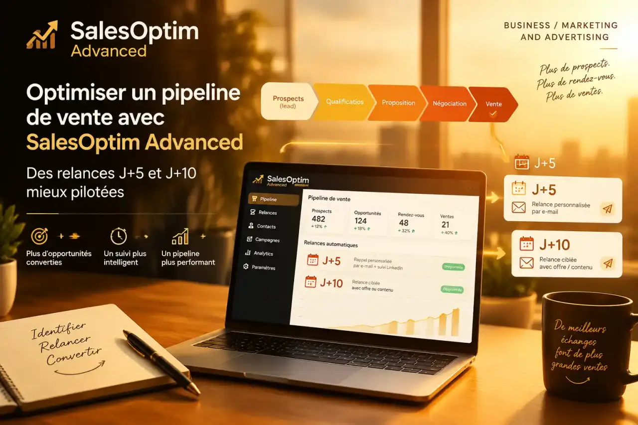 Optimiser un pipeline de vente avec SalesOptim Advanced : des relances J+5 et J+10 mieux pilotées